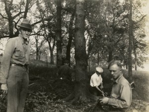 Charles E. Brown (left), directs the excavation of a goose effigy mound at the Willow Drive mound group on the University of Wisconsin-Madison campus. Wisconsin Historical Society image 38995