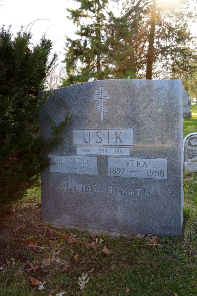 An Eastern Orthodox Cross adorns the Usik gravestone. Photo by Helen J Bullard.