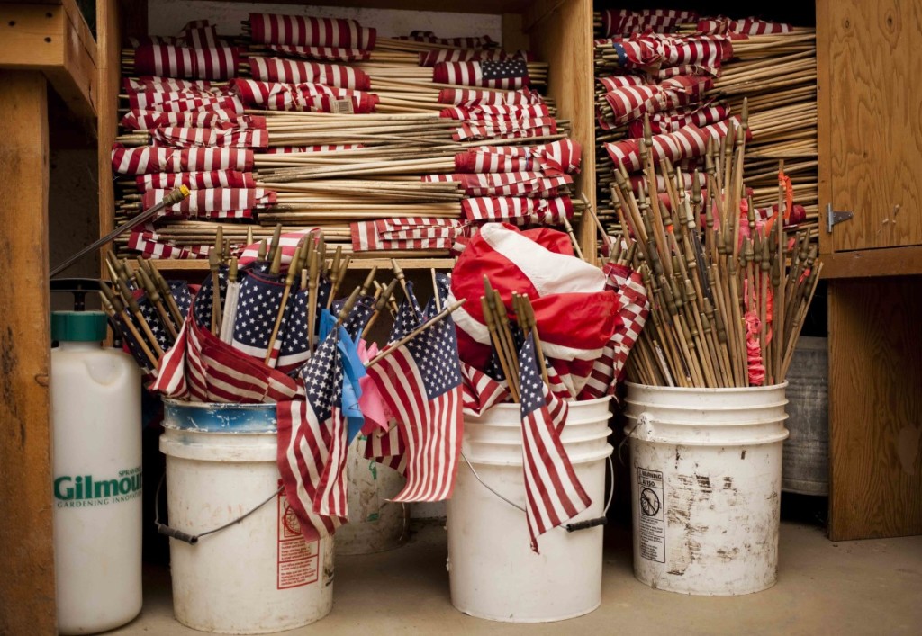 Flags in storage at Forest Hill awaiting Memorial Day. Photo by Brad Baranowski.