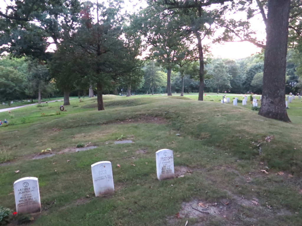A water spirit mound at Forest Hill Cemetery, surrounded by military graves. Photo by William Cronon.