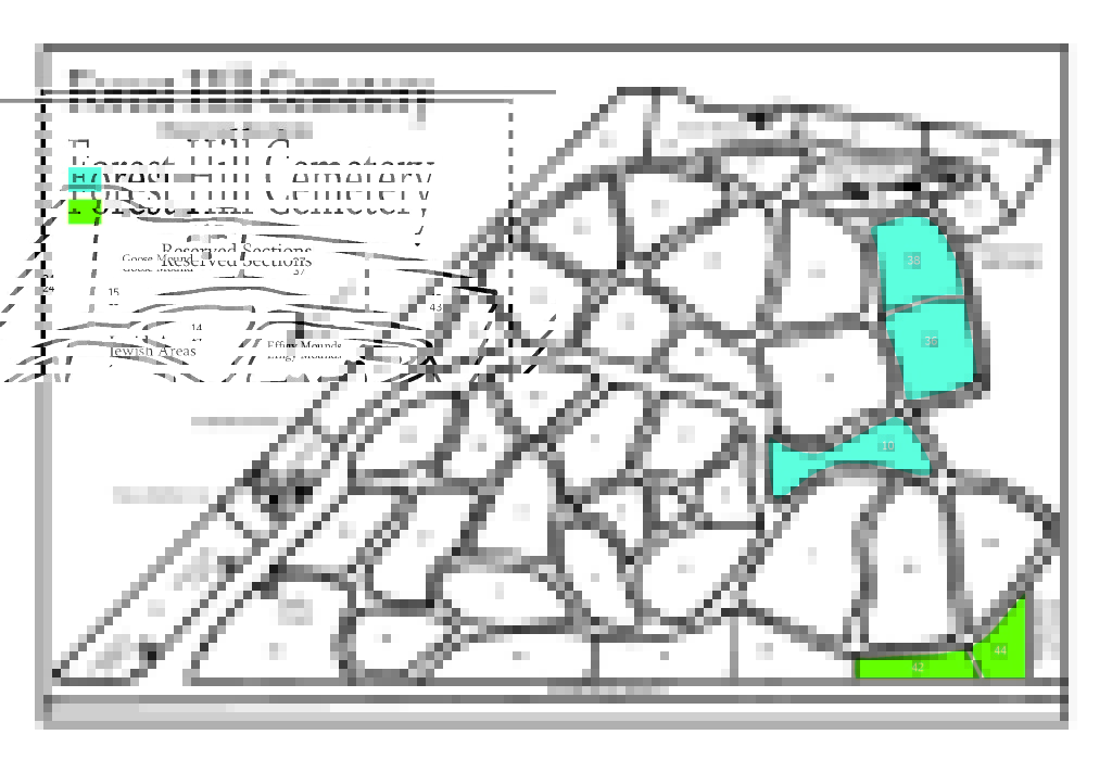 Map of Hmong and Jewish sections of Forest Hill cemetery.